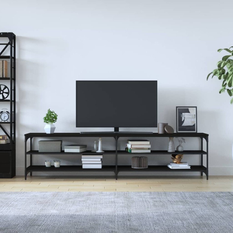 Mueble de TV metal y madera contrachapada negro 200x30x50