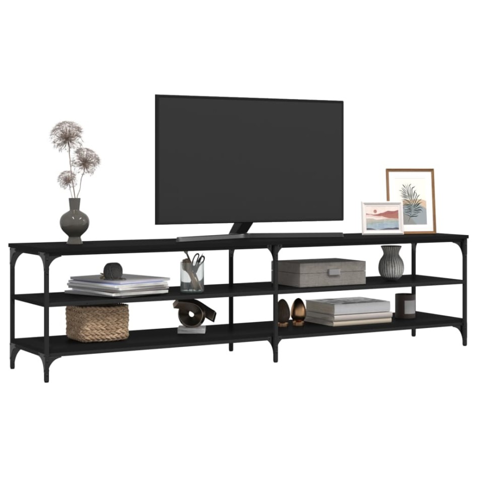 Mueble de TV metal y madera contrachapada negro 200x30x50