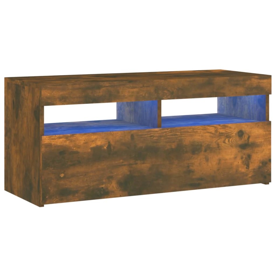 Mueble de TV con luces LED roble ahumado 90x35x40