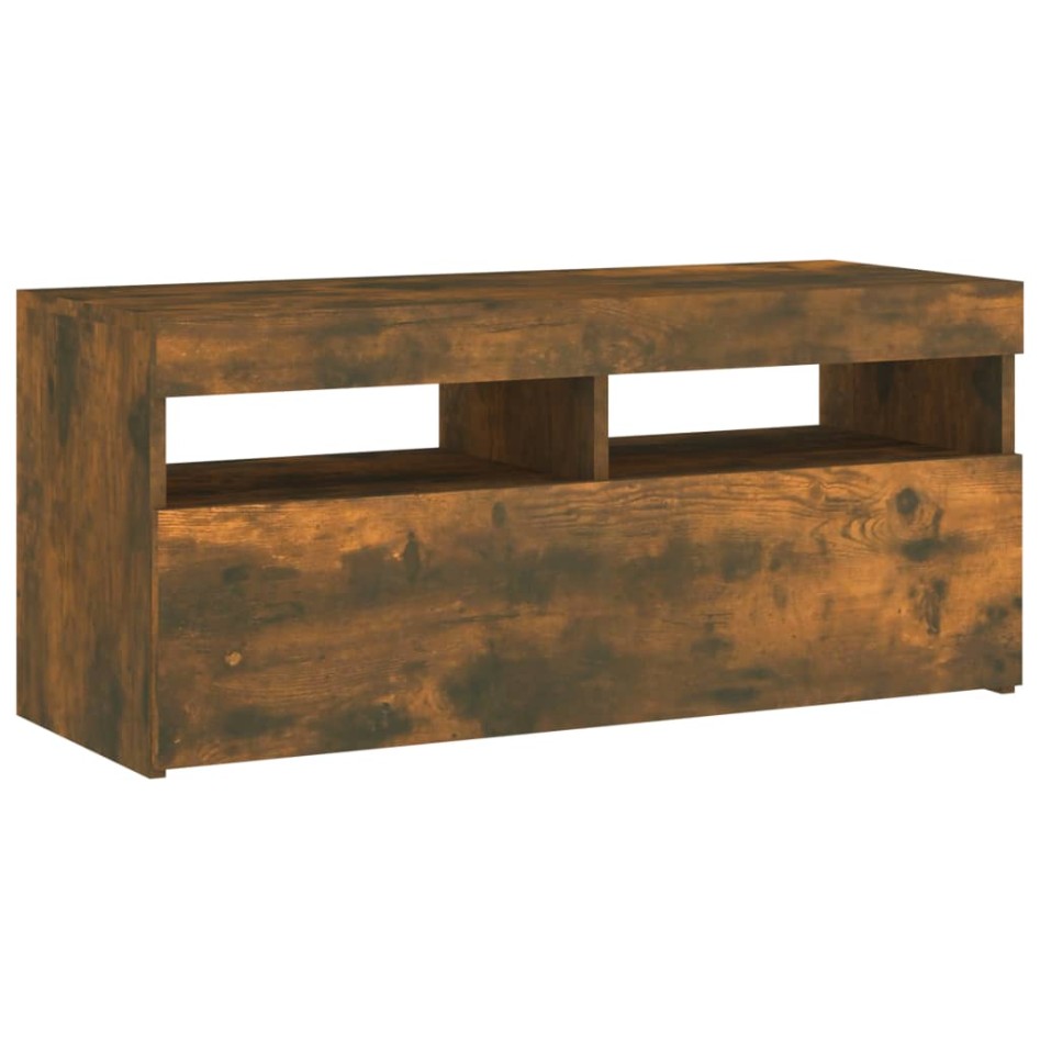 Mueble de TV con luces LED roble ahumado 90x35x40