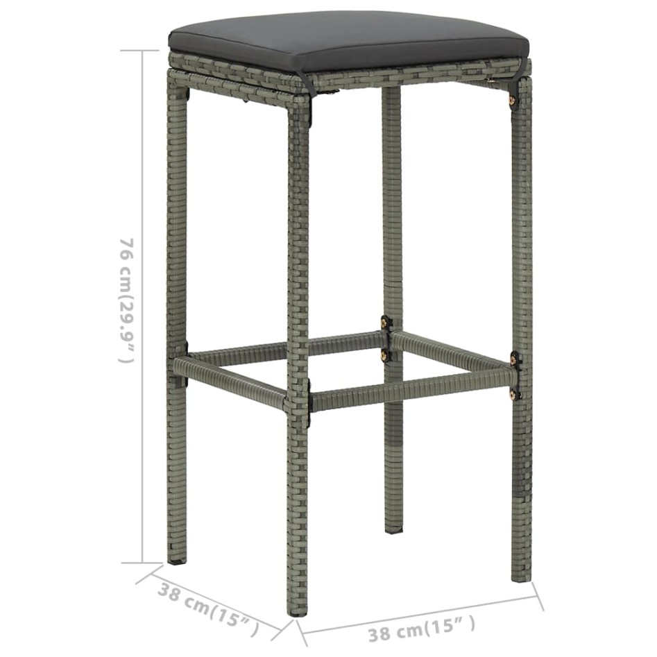 Set de bar para jardín 5 piezas y cojines ratán sintético