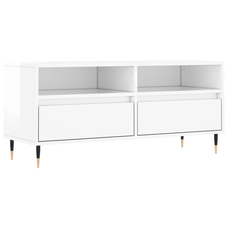 Mueble de TV madera contrachapada blanco brillo
