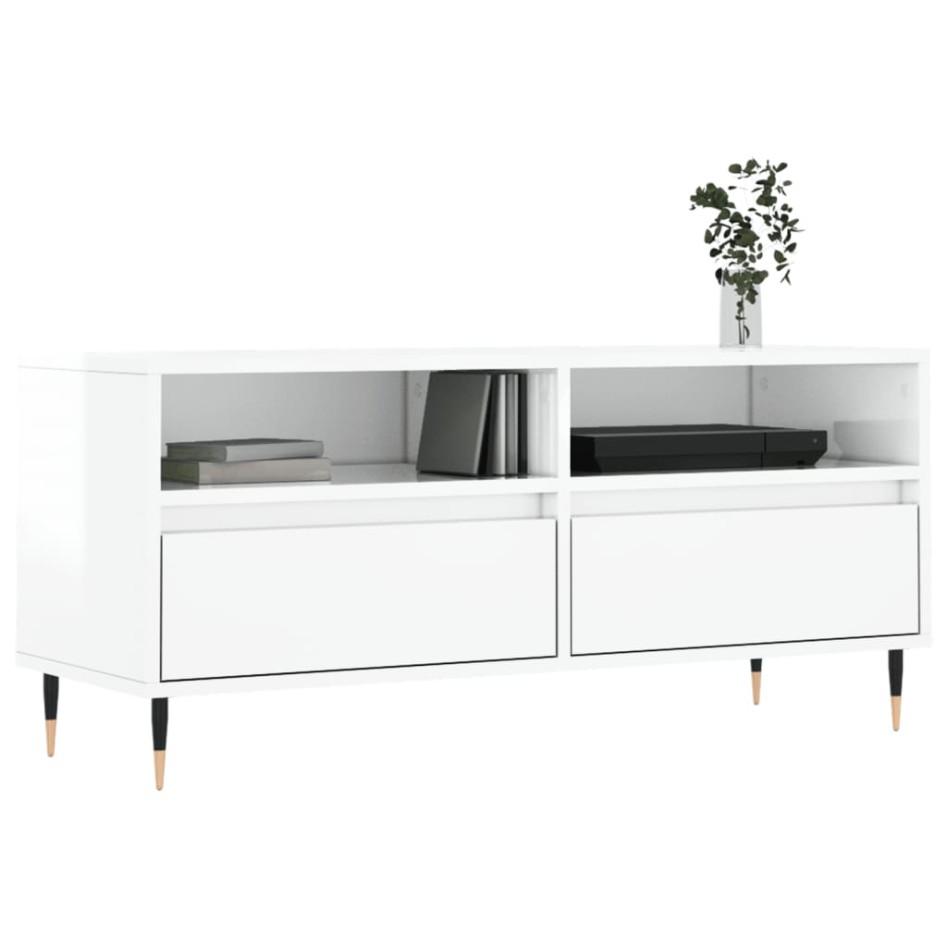 Mueble de TV madera contrachapada blanco brillo