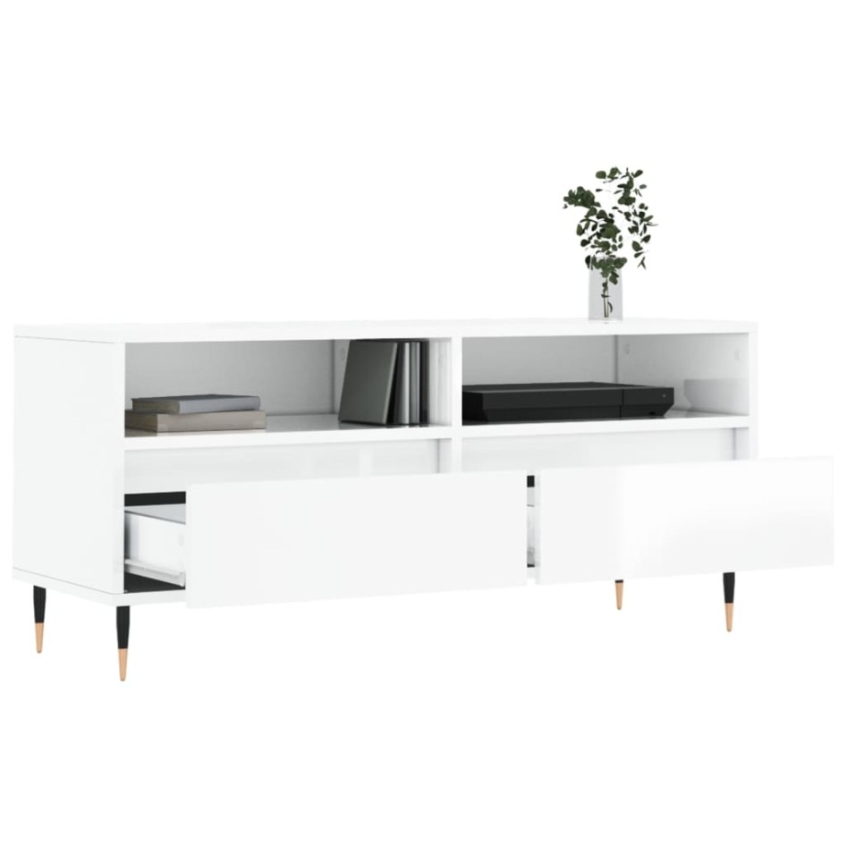 Mueble de TV madera contrachapada blanco brillo