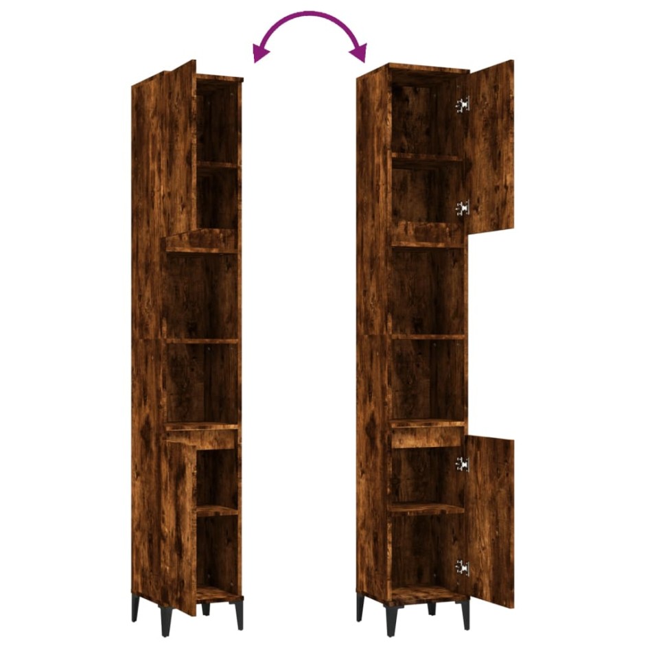 Armario de baño madera contrachapada roble ahumado 30x30x190