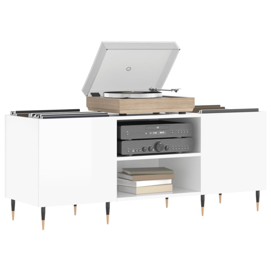 Mueble discos madera contrachapada blanco brillo 121x38x48