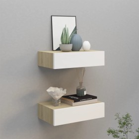 Estantes de pared con cajón 2 uds MDF roble/blanco