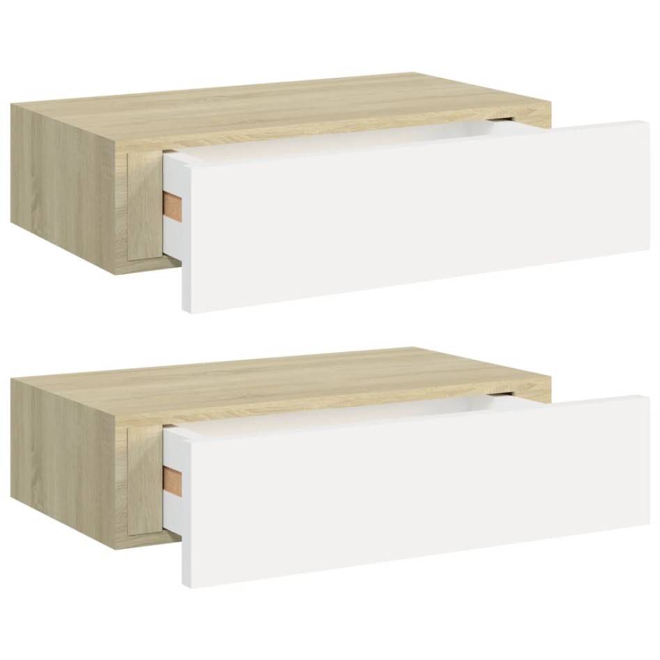 Estantes de pared con cajón 2 uds MDF roble/blanco