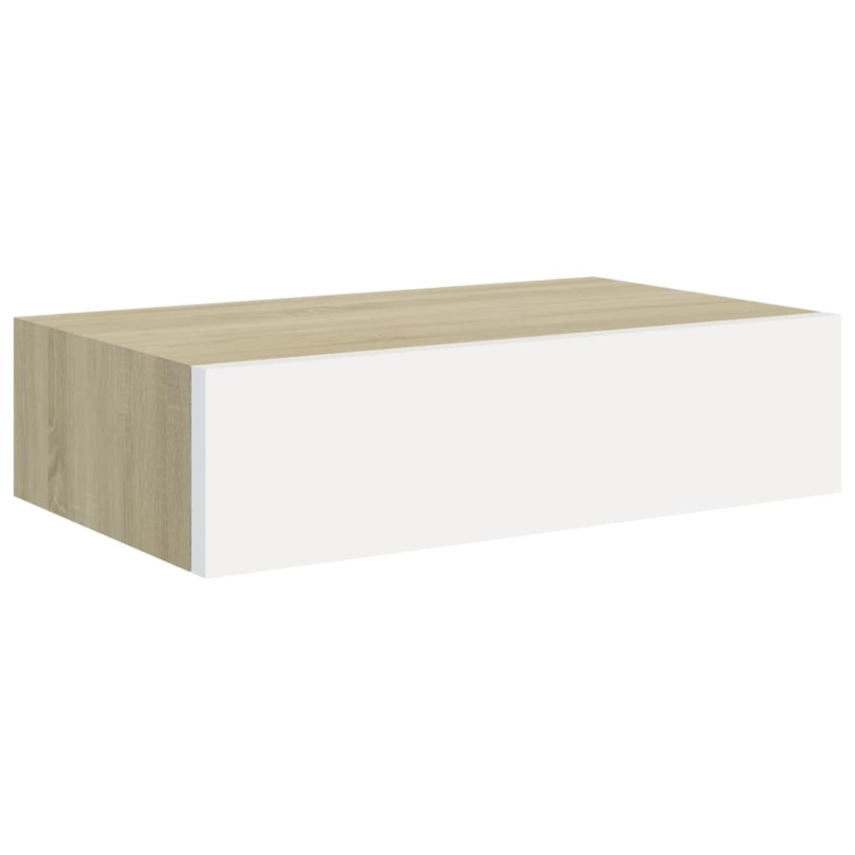 Estantes de pared con cajón 2 uds MDF roble/blanco