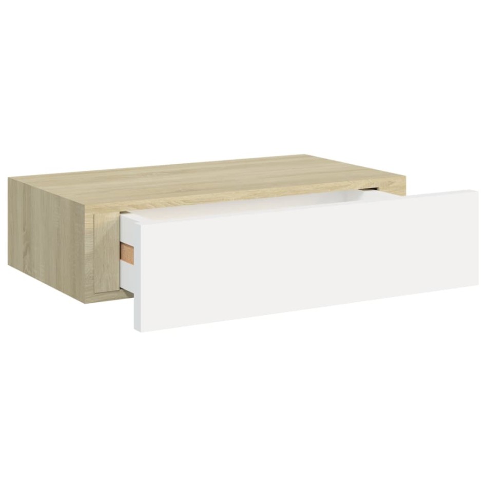 Estantes de pared con cajón 2 uds MDF roble/blanco