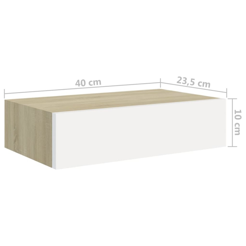 Estantes de pared con cajón 2 uds MDF roble/blanco