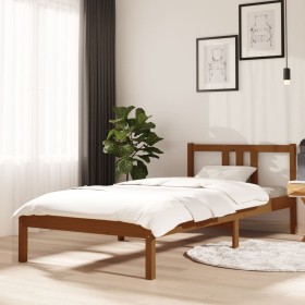Estructura cama sin colchón madera maciza marrón miel 90x200