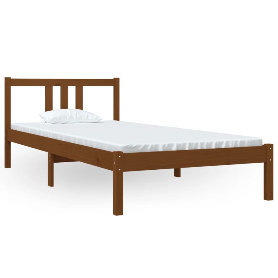 Estructura cama sin colchón madera maciza marrón miel 90x200