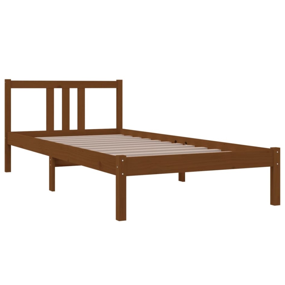 Estructura cama sin colchón madera maciza marrón miel 90x200