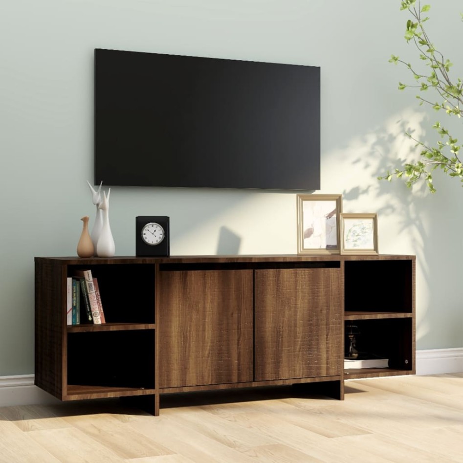 Mueble de TV madera de ingeniería marrón roble 130x35x50