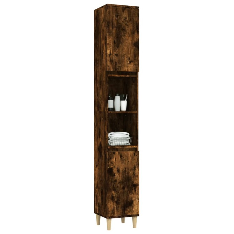 Armario de baño madera contrachapada roble ahumado 30x30x190