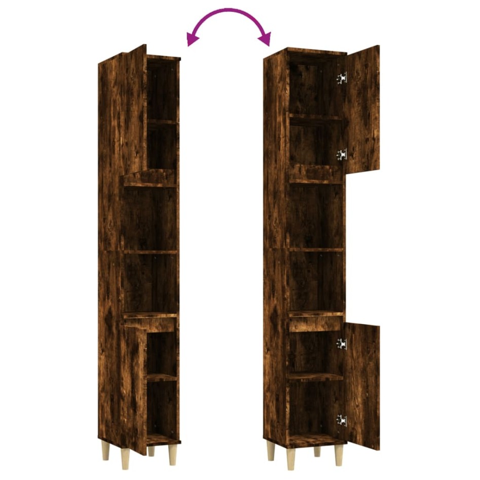 Armario de baño madera contrachapada roble ahumado 30x30x190