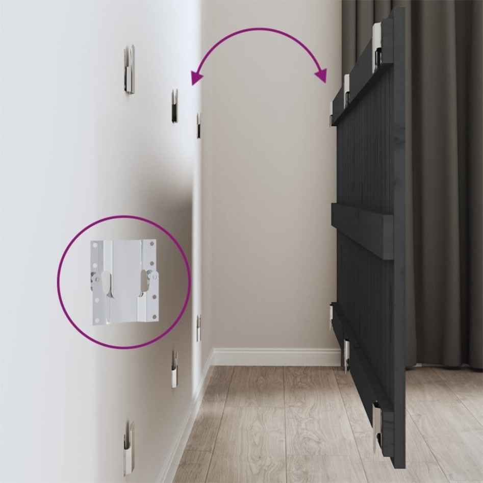 Cabecero de cama de pared madera maciza pino gris 147x3x60