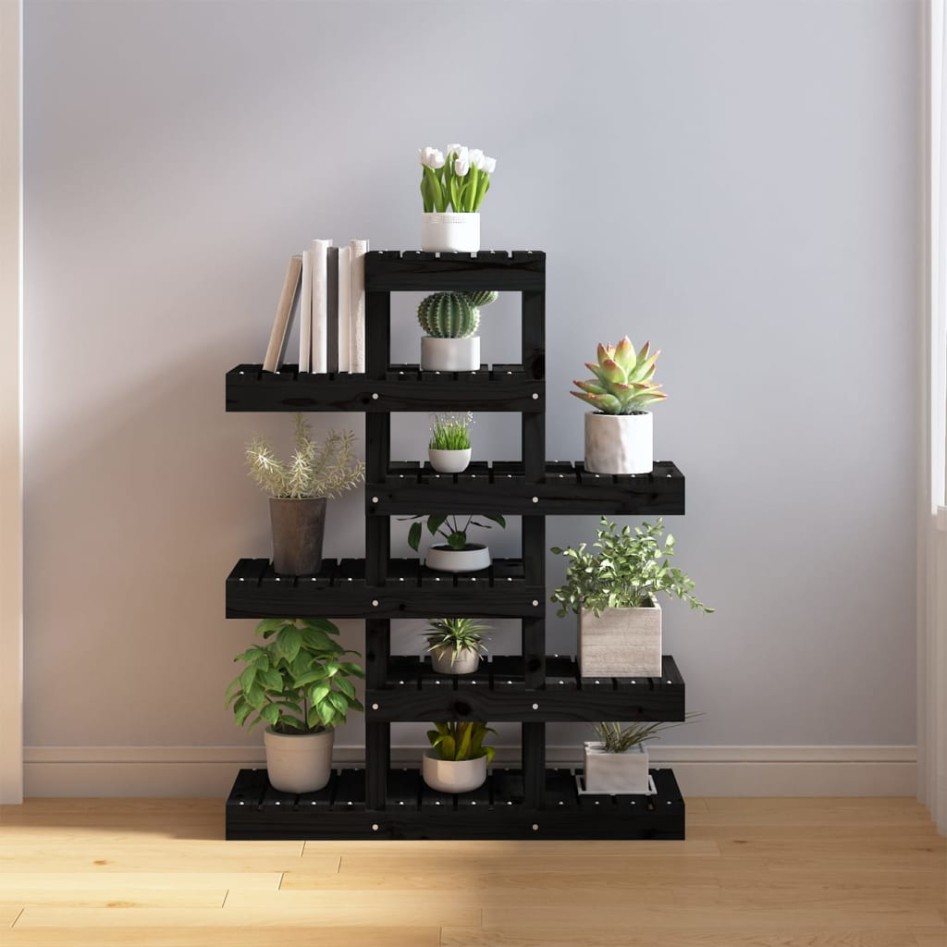 Soporte para plantas madera maciza pino negro 85x25x109,5