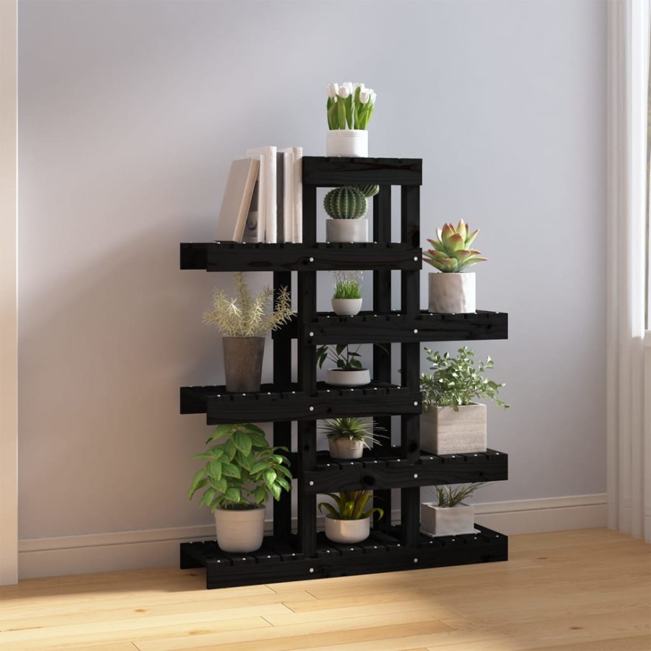 Soporte para plantas madera maciza pino negro 85x25x109,5
