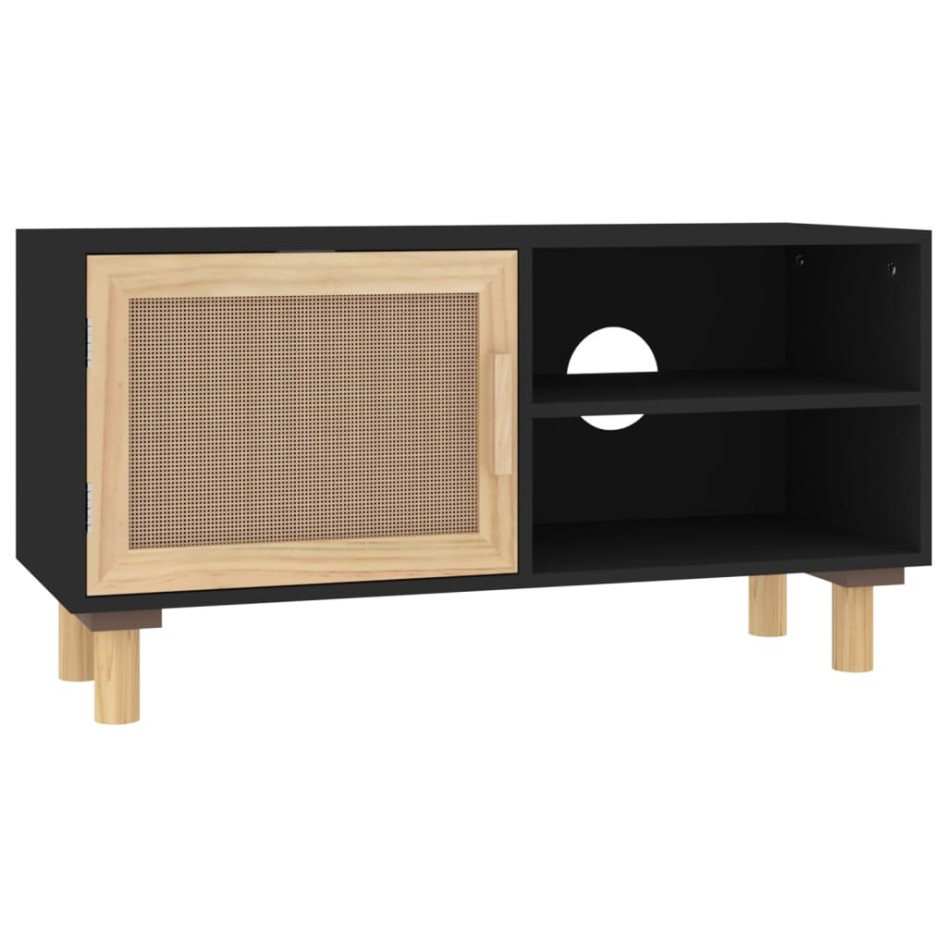 Mueble para TV madera maciza pino y ratán natural 80x30x40