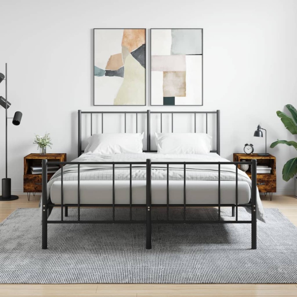 Mesita noche 2 uds madera ingeniería roble ahumado