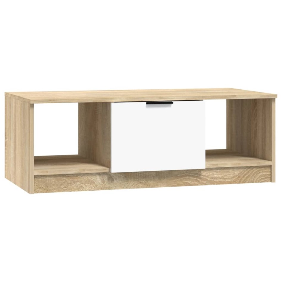 Mesa de centro madera de ingeniería blanco y roble 102x50x36