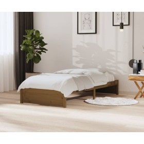 Estructura cama sin colchón madera maciza marrón miel 90x200