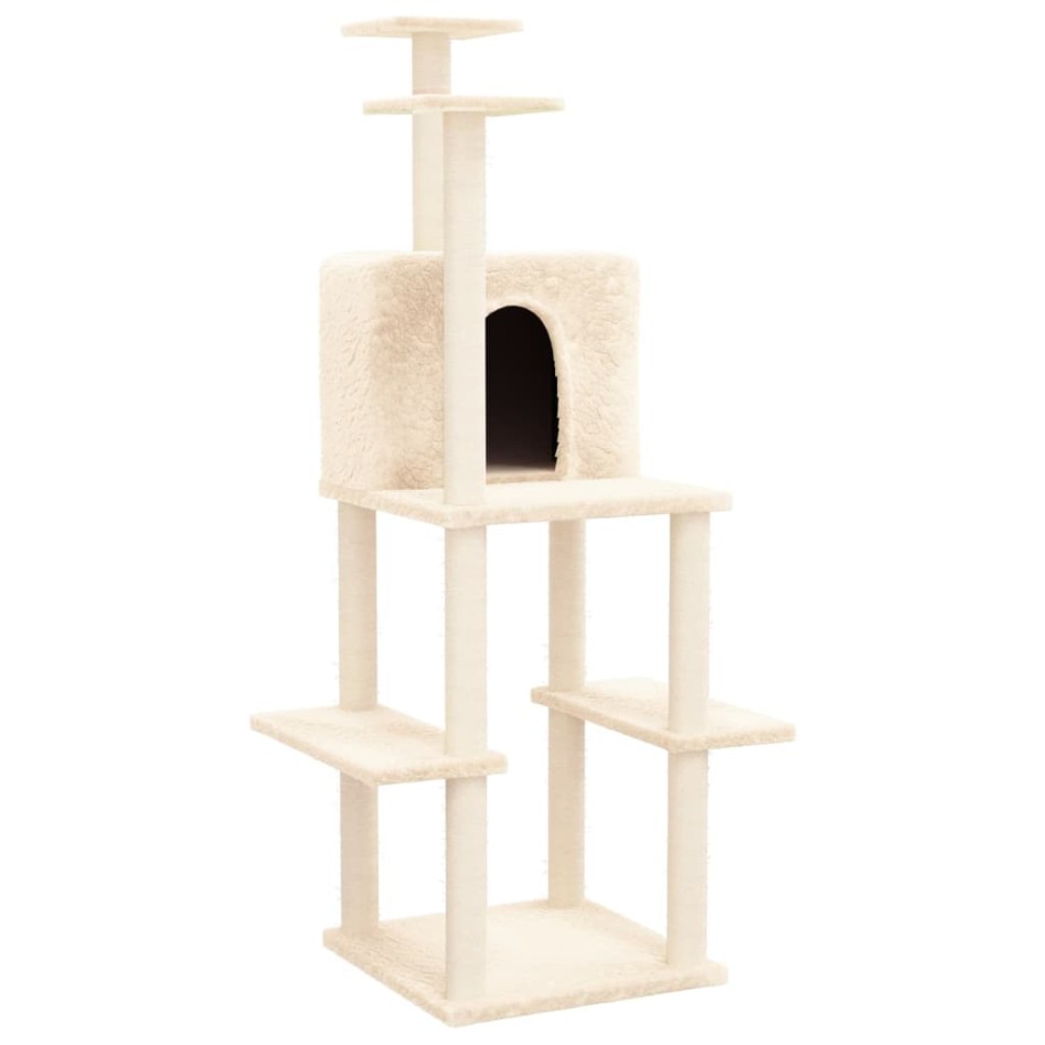 Rascador para gatos con postes de sisal color crema 144,5