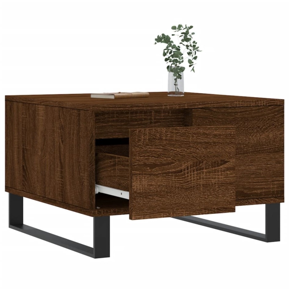 Mesa de centro madera contrachapada roble marrón 55x55x36,5