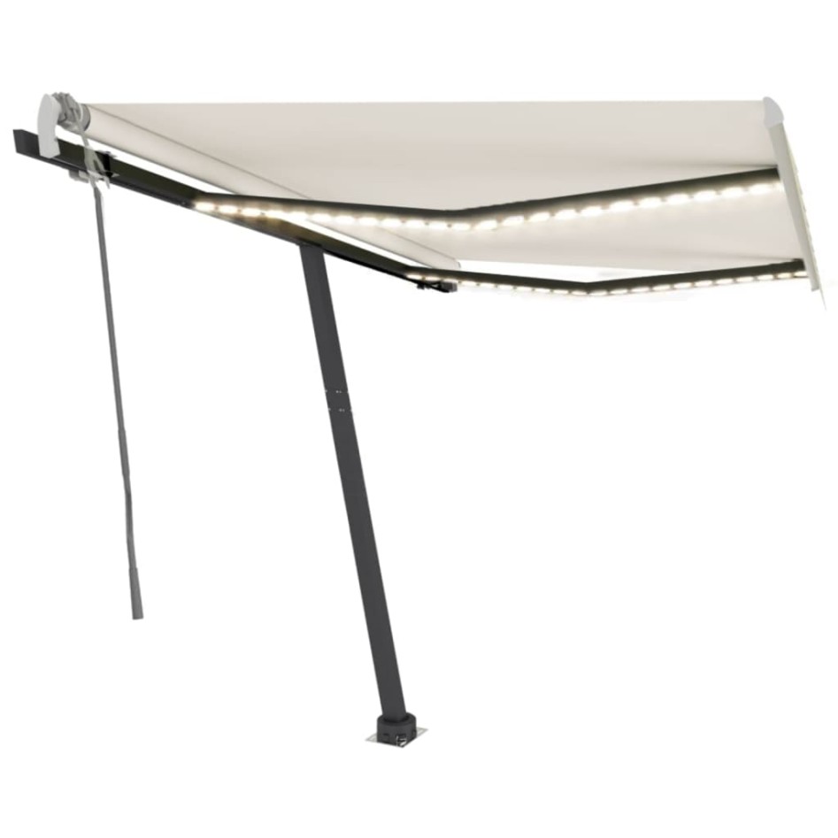 Toldo retráctil manual con LED color crema 350x250