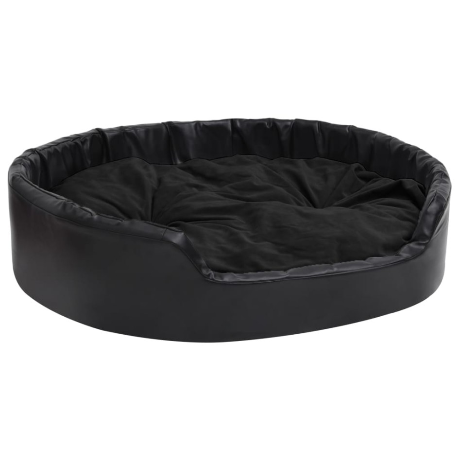 Cama para perros felpa y cuero sintético negro 99x89x21