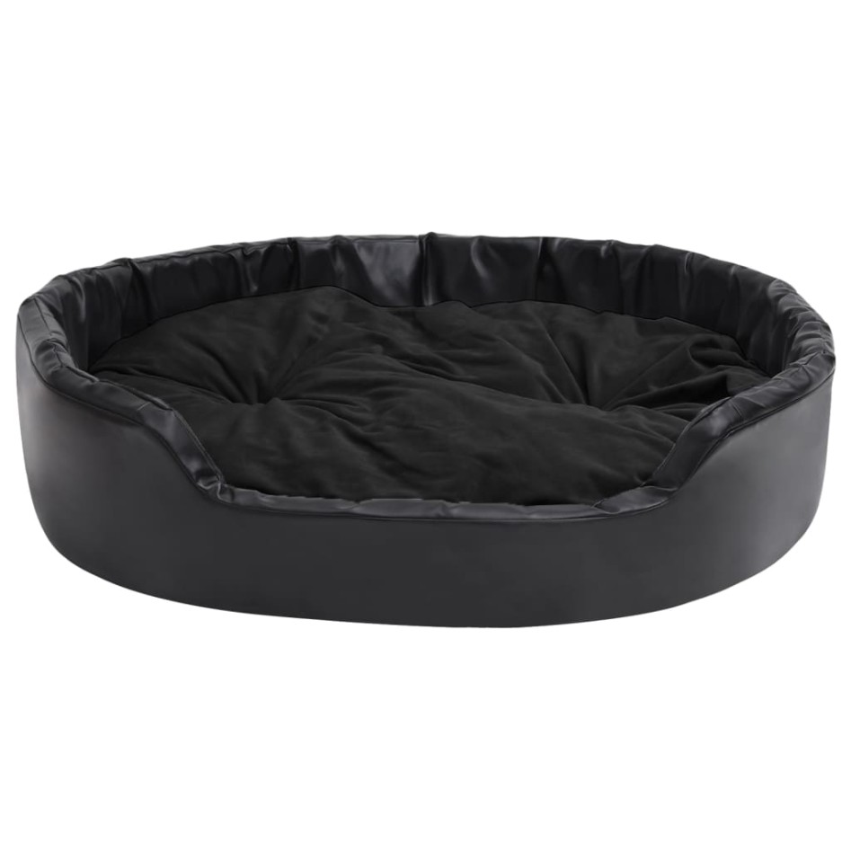 Cama para perros felpa y cuero sintético negro 99x89x21