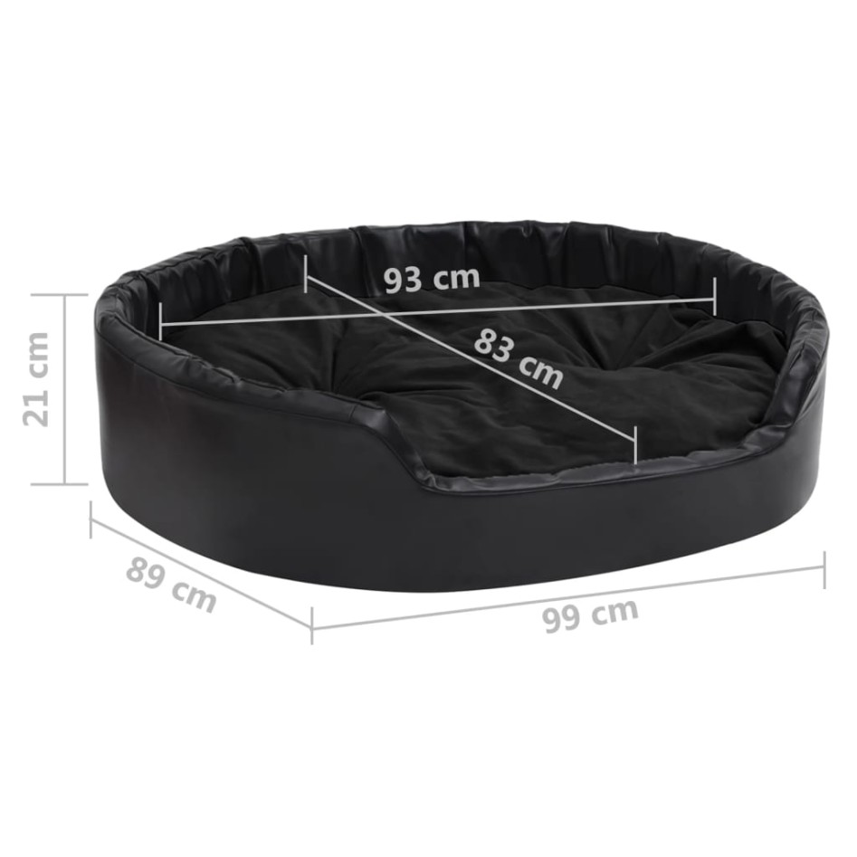 Cama para perros felpa y cuero sintético negro 99x89x21