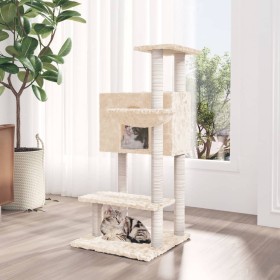 Rascador para gatos con postes de sisal crema 108,5