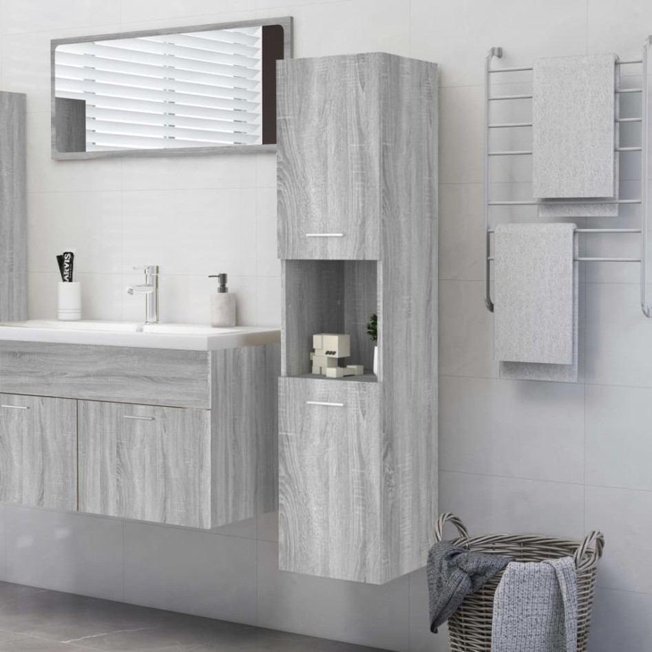 Armario de baño madera contrachapada gris Sonoma 30x30x130