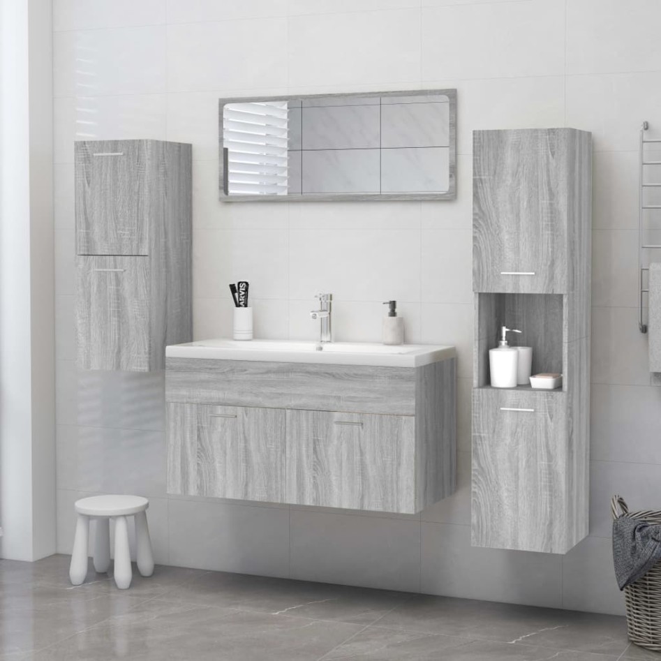 Armario de baño madera contrachapada gris Sonoma 30x30x130