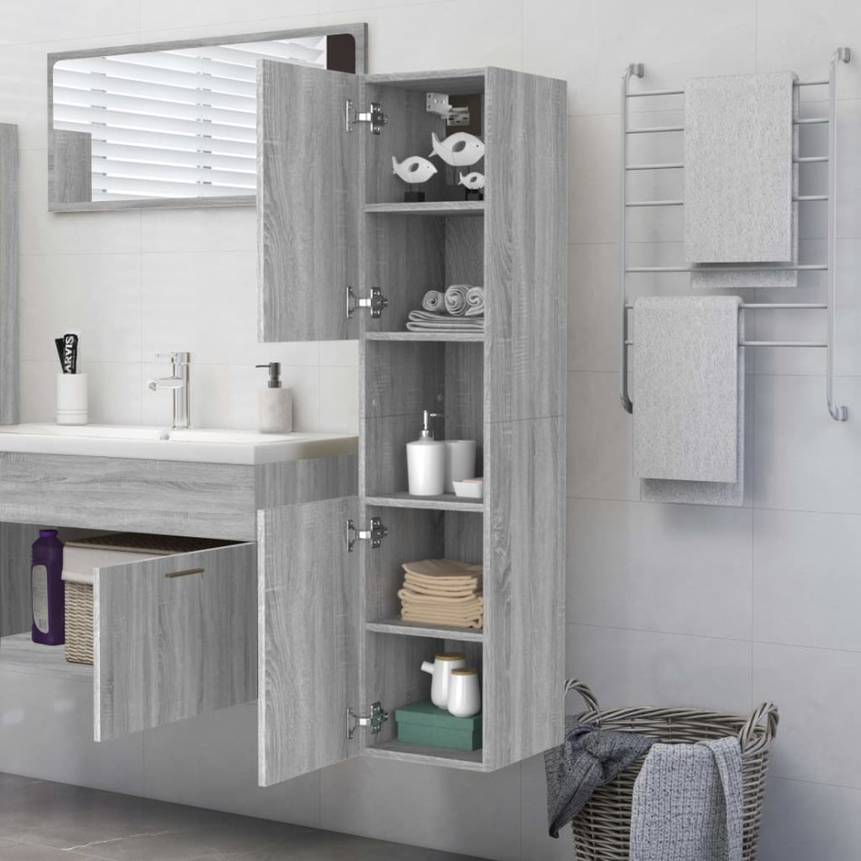 Armario de baño madera contrachapada gris Sonoma 30x30x130