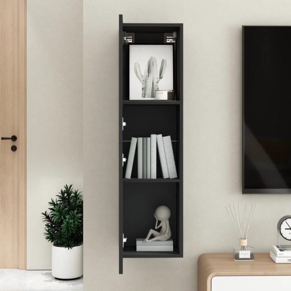 Mueble pared TV madera contrachapada negro 30,5x30x110
