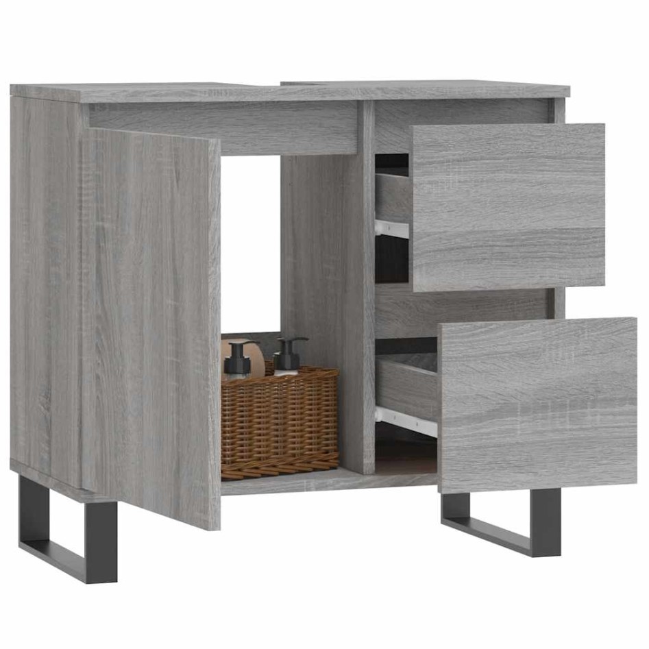 Armario de baño madera contrachapada gris Sonoma 65x33x60