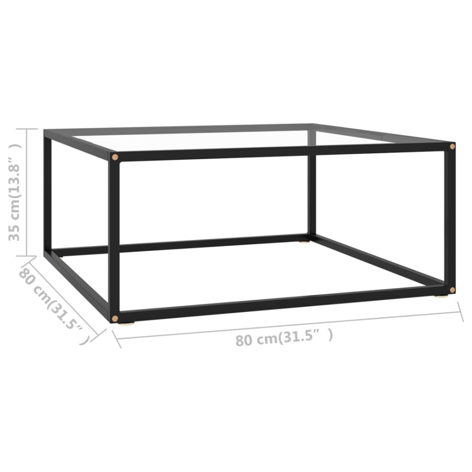Mesa de centro negra con vidrio templado 80x80x35