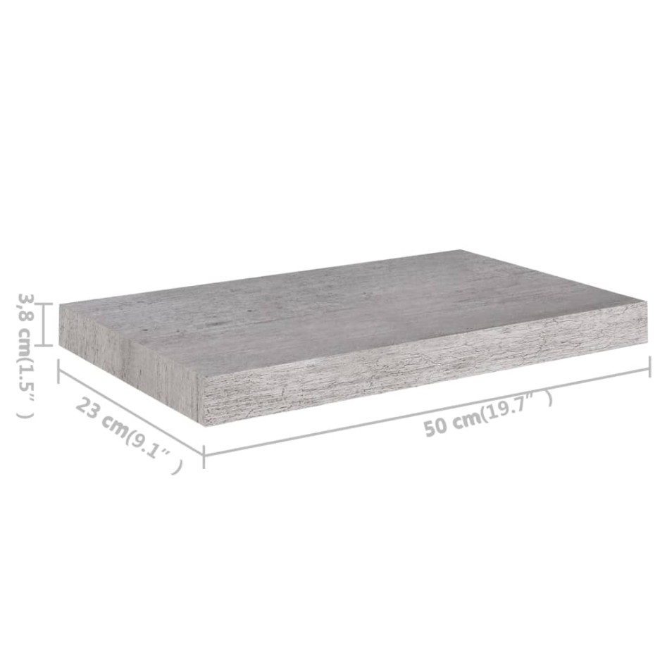 Estantes flotantes pared 4 uds MDF gris hormigón 50x23x3,8