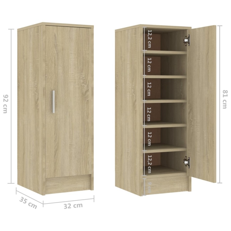 Mueble zapatero de aglomerado roble Sonoma 32x35x92