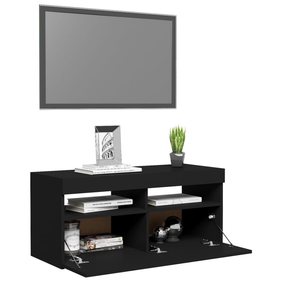 Mueble de TV con luces LED negro 90x35x40