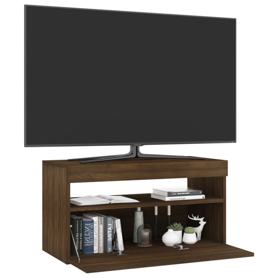 Mueble de TV con luces LED roble marrón 75x35x40