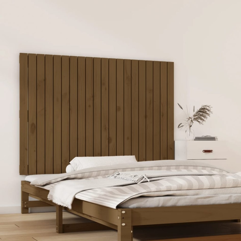 Cabecero cama pared madera maciza pino marrón miel