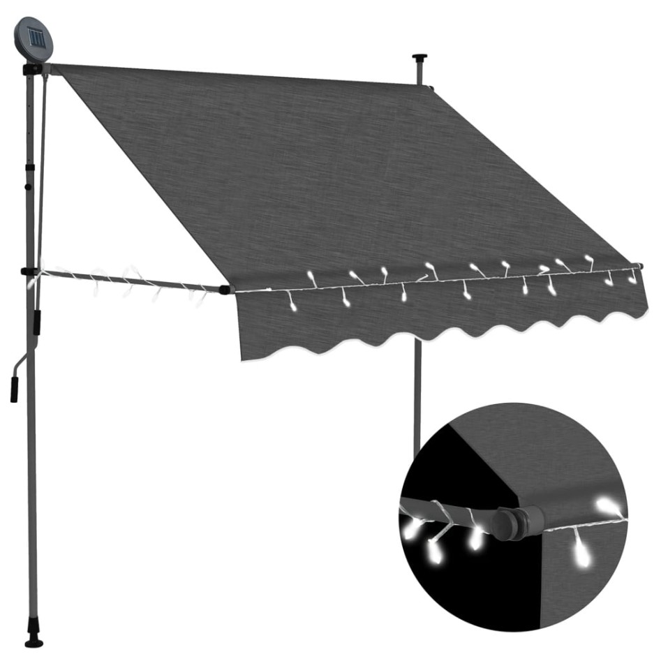 Toldo manual retráctil con LED gris antracita 100