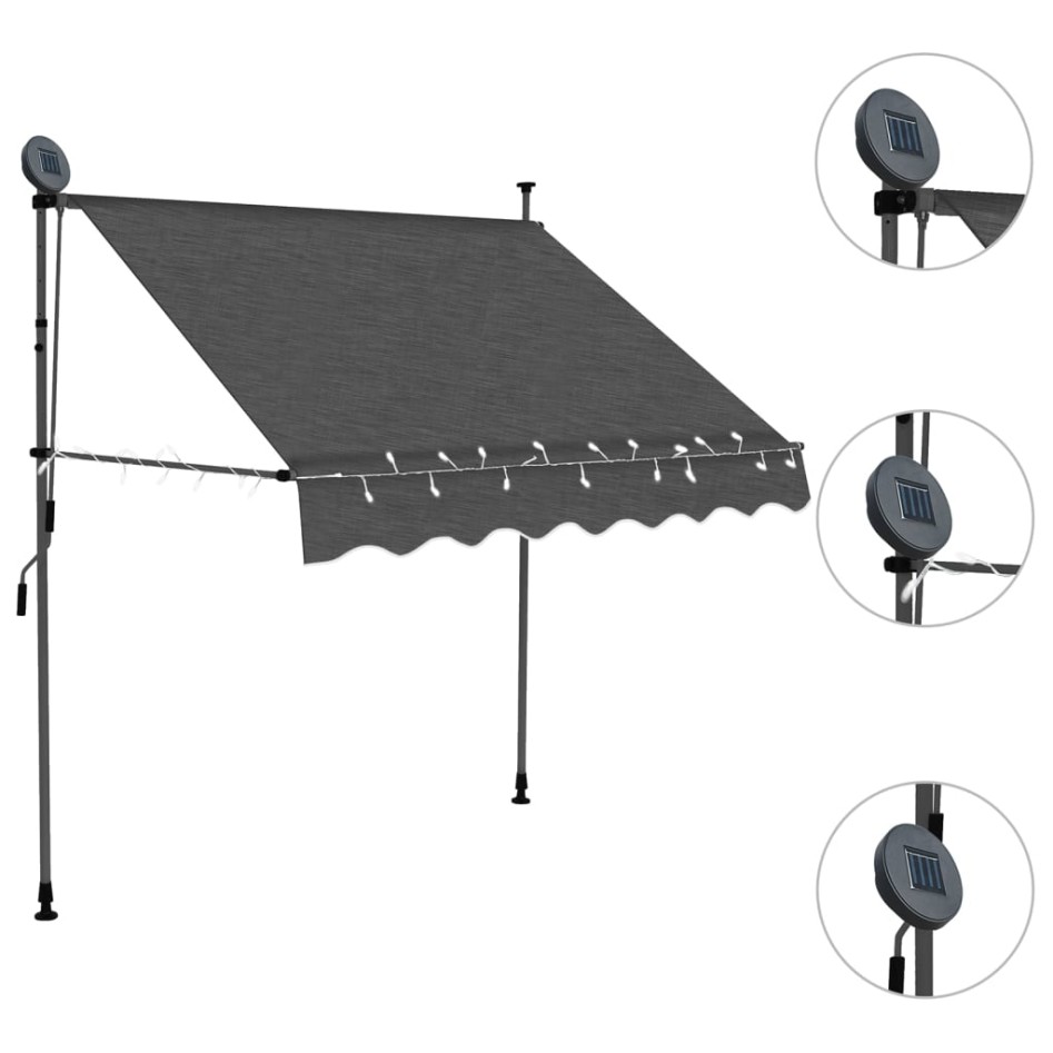 Toldo manual retráctil con LED gris antracita 100