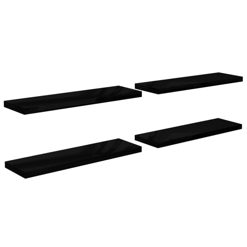 Estantes flotantes pared 4 uds MDF negro brillo 120x23,5x3,8