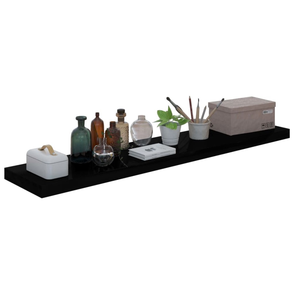 Estantes flotantes pared 4 uds MDF negro brillo 120x23,5x3,8